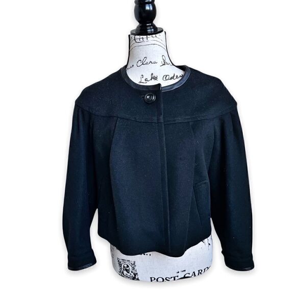 Whistles London Cropped Cape Jacket with Pockets and Faux Leather Trim Size 6 - Picture 1 of 16